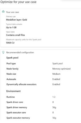 Giao diện hiển thị cấu hình Spark được đề xuất bởi Resource Profiles