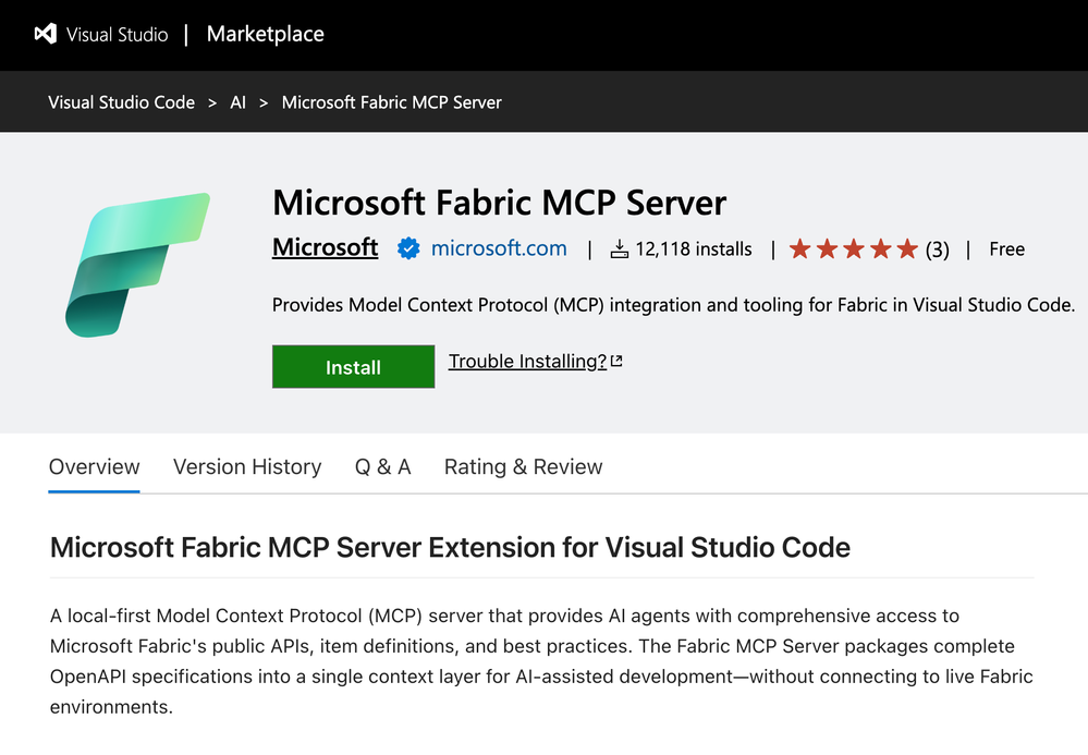 Extension Microsoft Fabric MCP Server đã có mặt trên Visual Studio Code Marketplace.