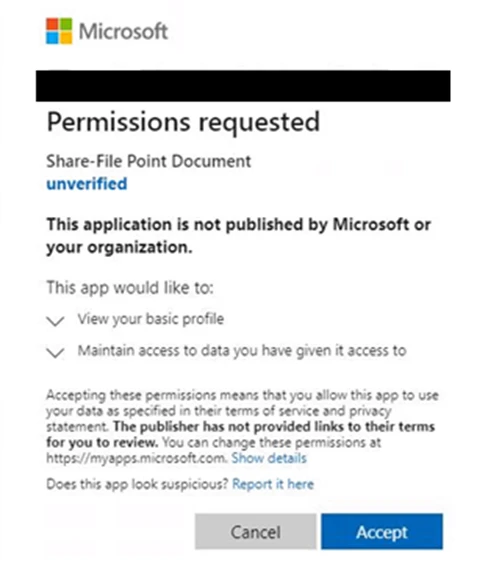 Hộp thoại yêu cầu quyền truy cập của một ứng dụng OAuth độc hại.