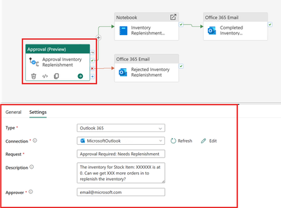 Hoạt động Phê duyệt (Approval) với các cài đặt cho yêu cầu phê duyệt qua email Outlook 365.