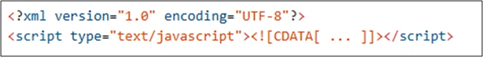 Ví dụ về khai báo XML và script bọc trong CDATA của tệp SVG.