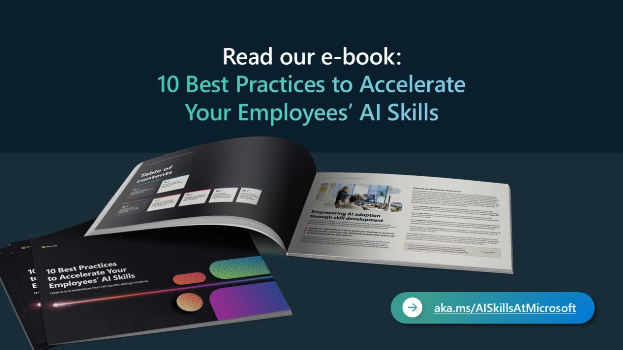 E-book của Microsoft về 10 phương pháp hay nhất để tăng tốc kỹ năng AI cho nhân viên.