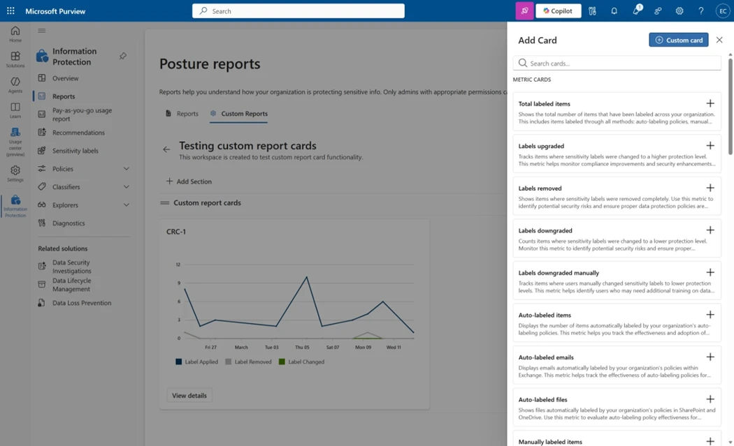 Giao diện tạo báo cáo tùy chỉnh trong Microsoft Purview