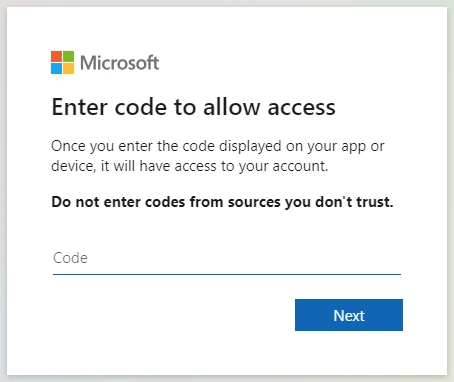 Trang xác thực mã thiết bị hợp pháp của Microsoft